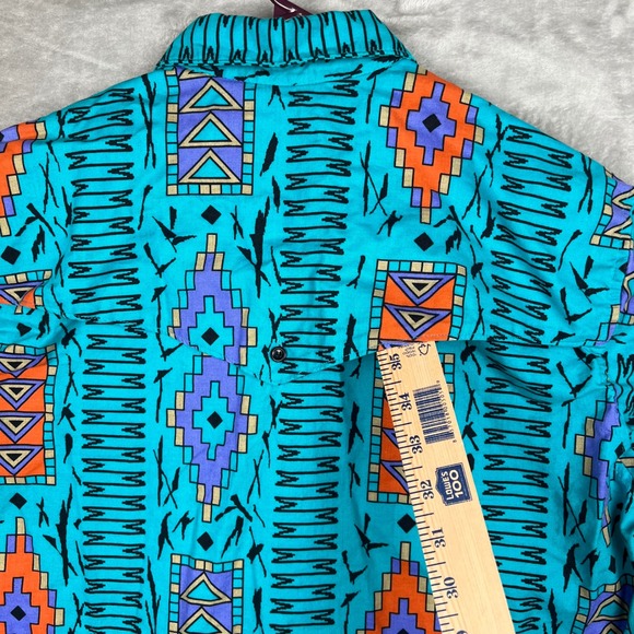 Wrangler Cowboy Cut Aztec Western Shirt Mens 16.5-35 Turquoise Geometric Cotton - Picture 8 of 12